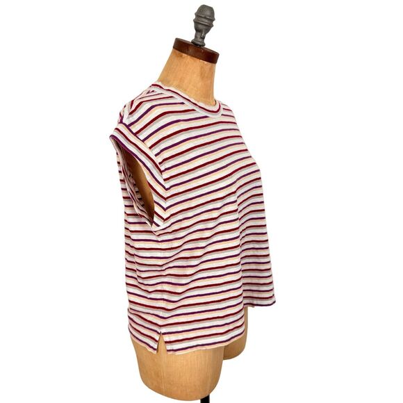 MADEWELL Boxy Muscle Tee in Stripe S White Multicolor Top Linen Blend NWT B71 - Picture 3 of 6